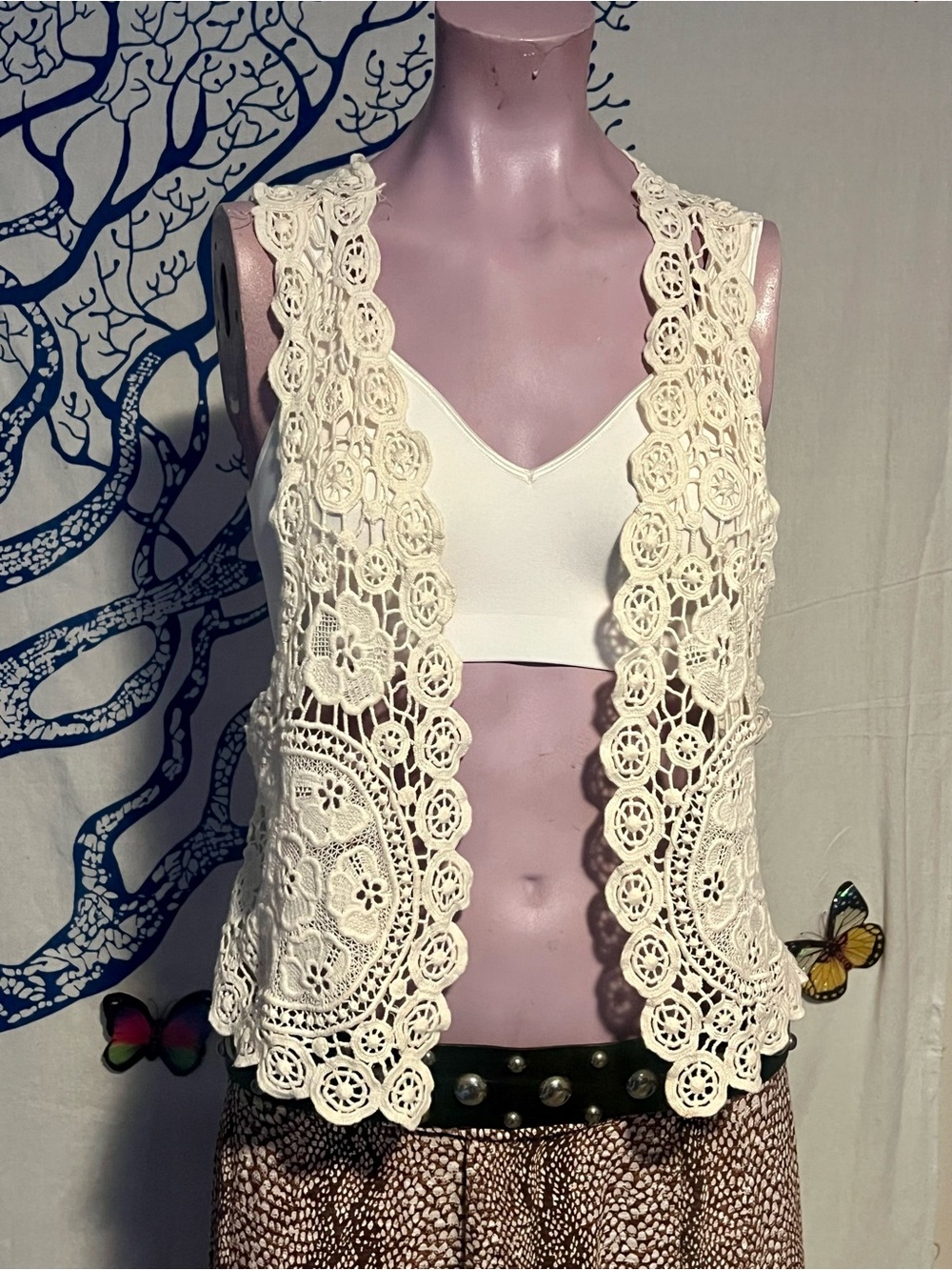 Ivory Crochet Lace Open Vest